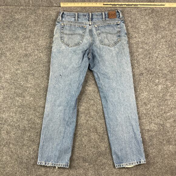 Lee Jeans Mens Size34 Regular Fit Light Wash Distressed StraightLeg DenimVintage - Picture 7 of 9